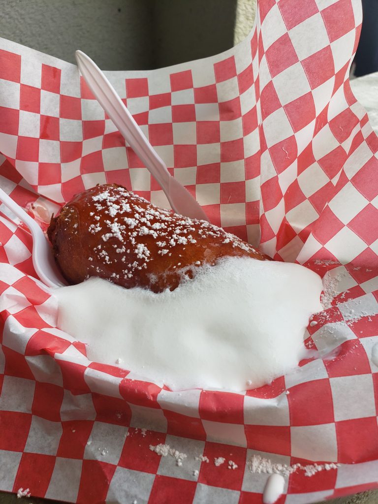 Deep fried cheesecake with whipped cream